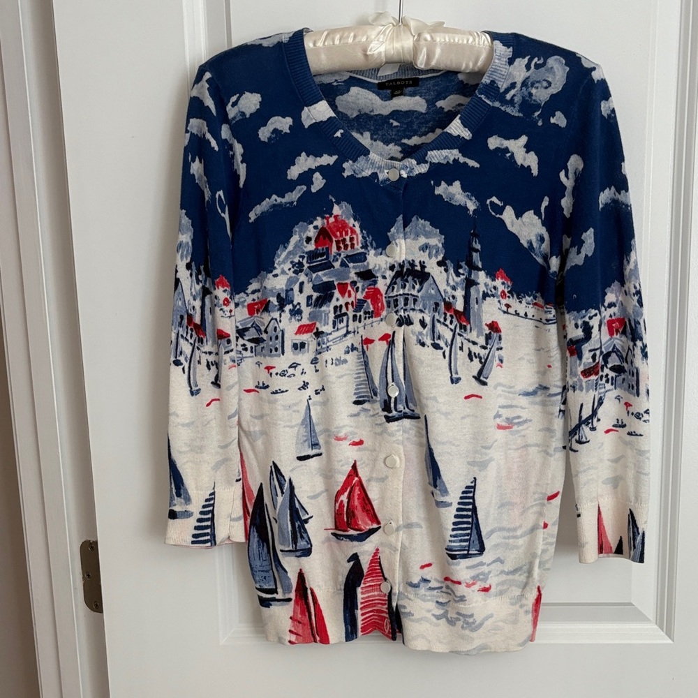 Talbots Blue and White Patterned Sweater